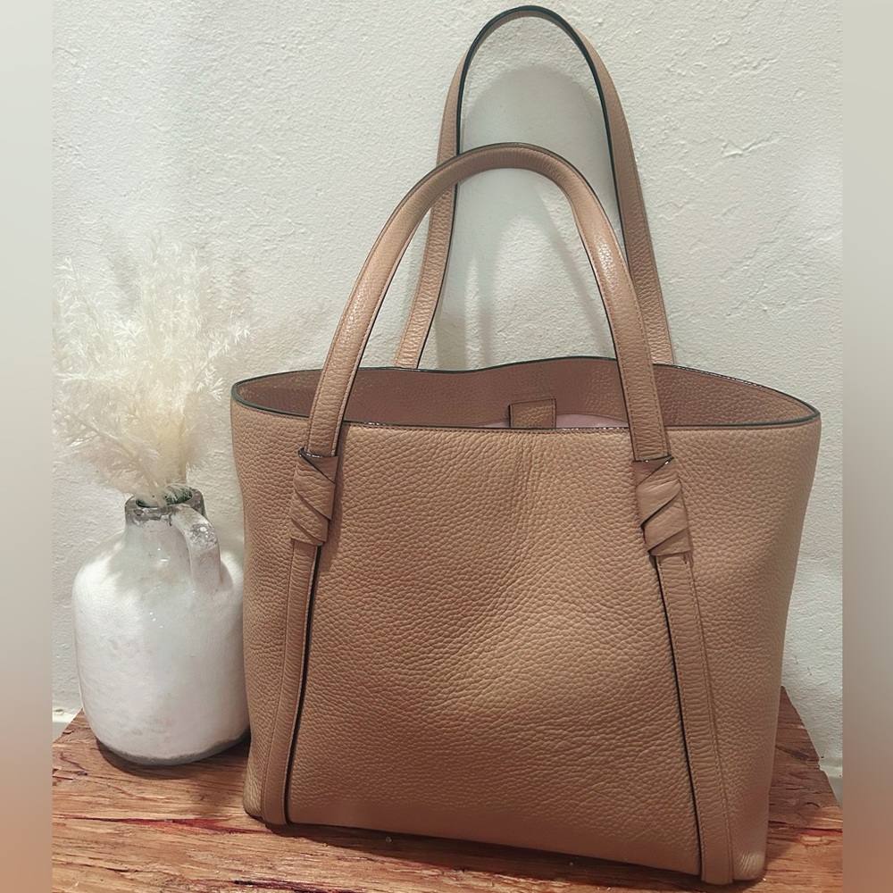 Kate Spade ♠️ New York Pebble Leather Tan Snap Tote New - Picture 2 of 7